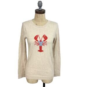 J Crew Sequin Lobster Teddie Sweater XS Lightweight Beige Sailer Sea Beach